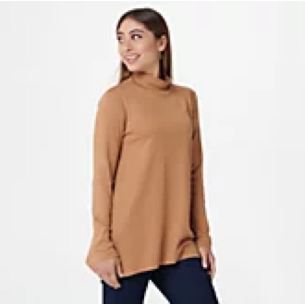 Isaac Mizrahi Pima Cotton Mock Neck Tunic with Trapeze Hem Size 4X Ivory - Picture 3 of 13